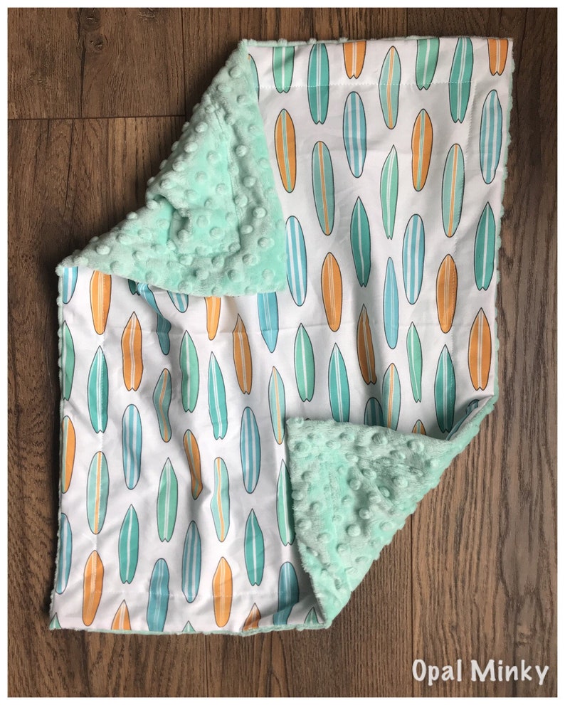 Tropical Surfer Baby Blanket Surf Board Minky Blanket Etsy