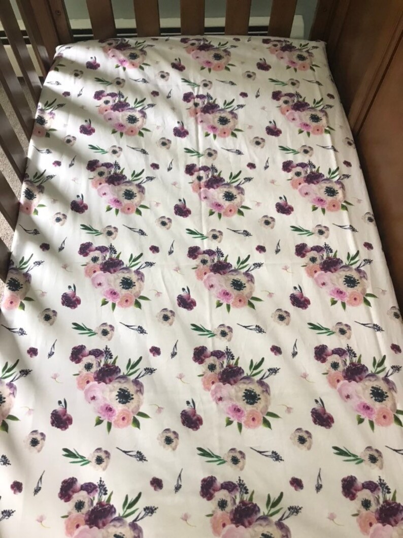 Purple Floral Crib Sheet Floral Changing Pad Cover Floral Etsy