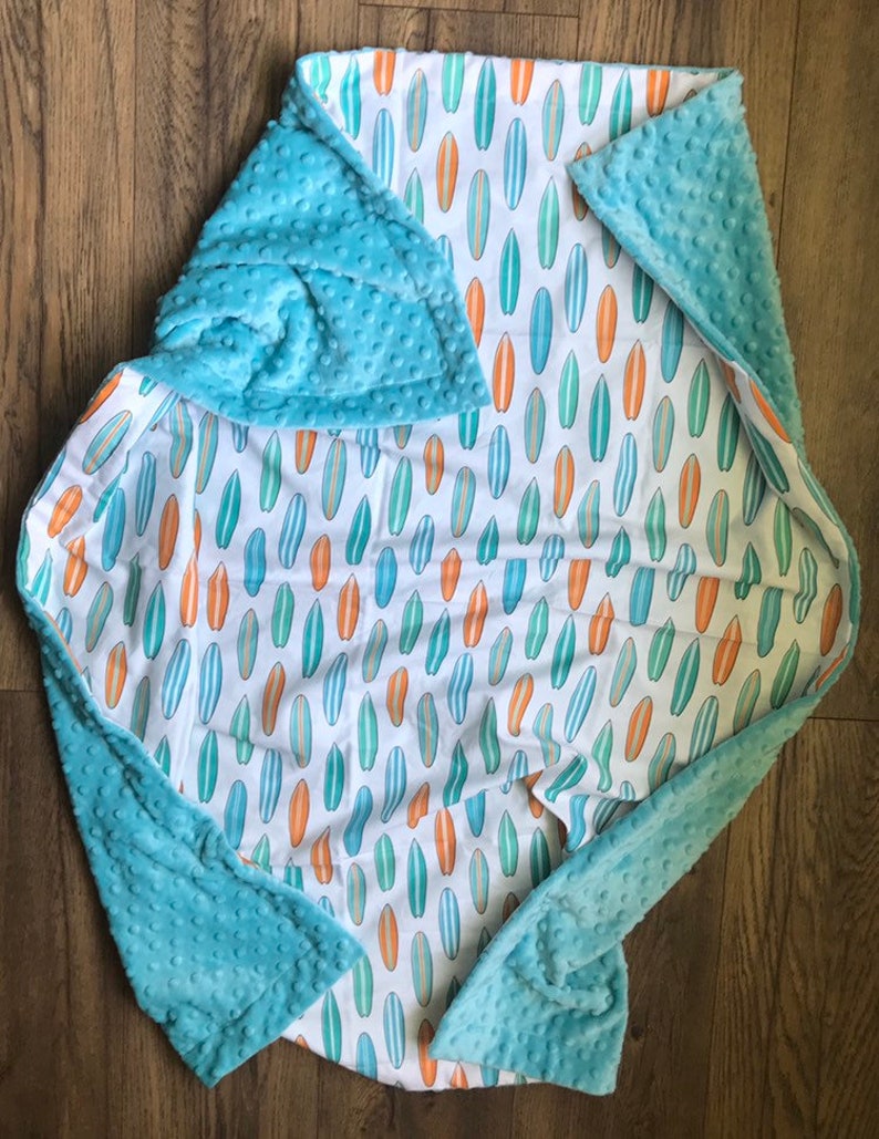 Tropical Surfer Baby Blanket Surf Board Minky Blanket Etsy