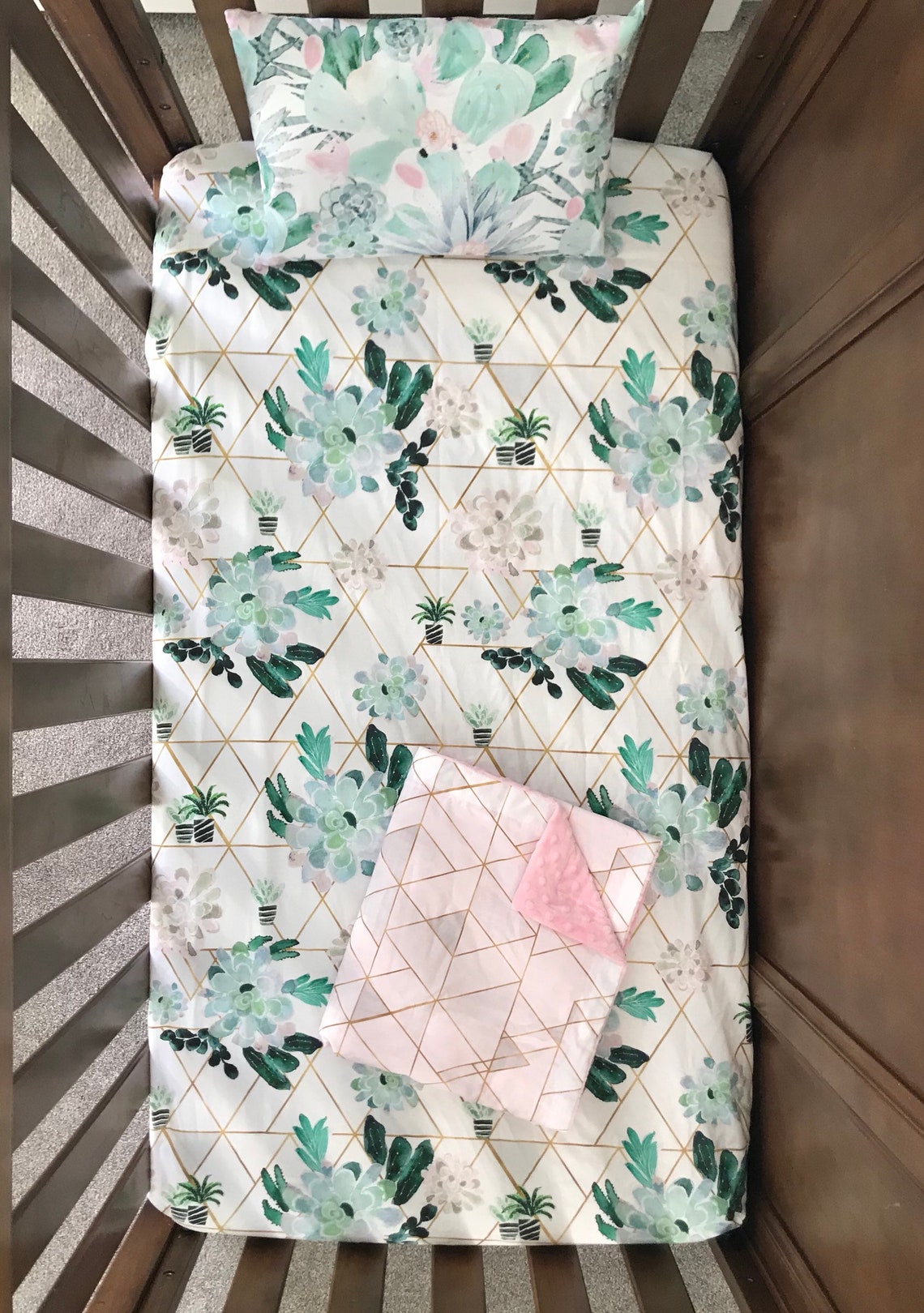 Succulent Geometric Baby Crib Bedding Set Succulent Cactus Etsy