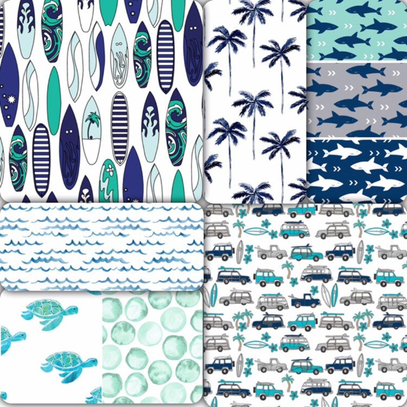Tropical Surfer Crib Bedding Set Fl Toddler Navy And Teal Surf Board Baby Watercolor