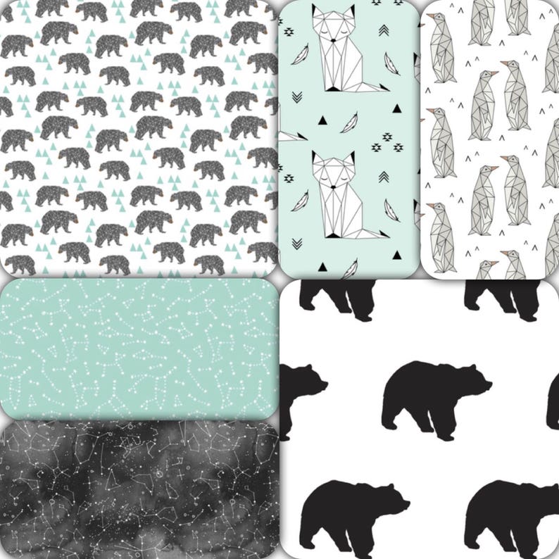 Arctic Animal Crib Bedding Set Black And White Mint Toddler Polar Bear Fox