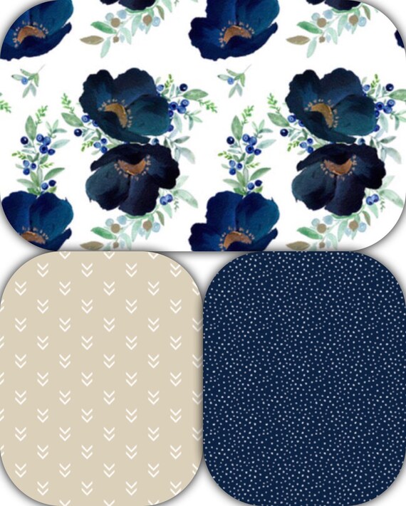 Fl Girl Crib Bedding Watercolor Baby Gift Set 3 Piece Vintage Poppy Blueberry Shower Navy
