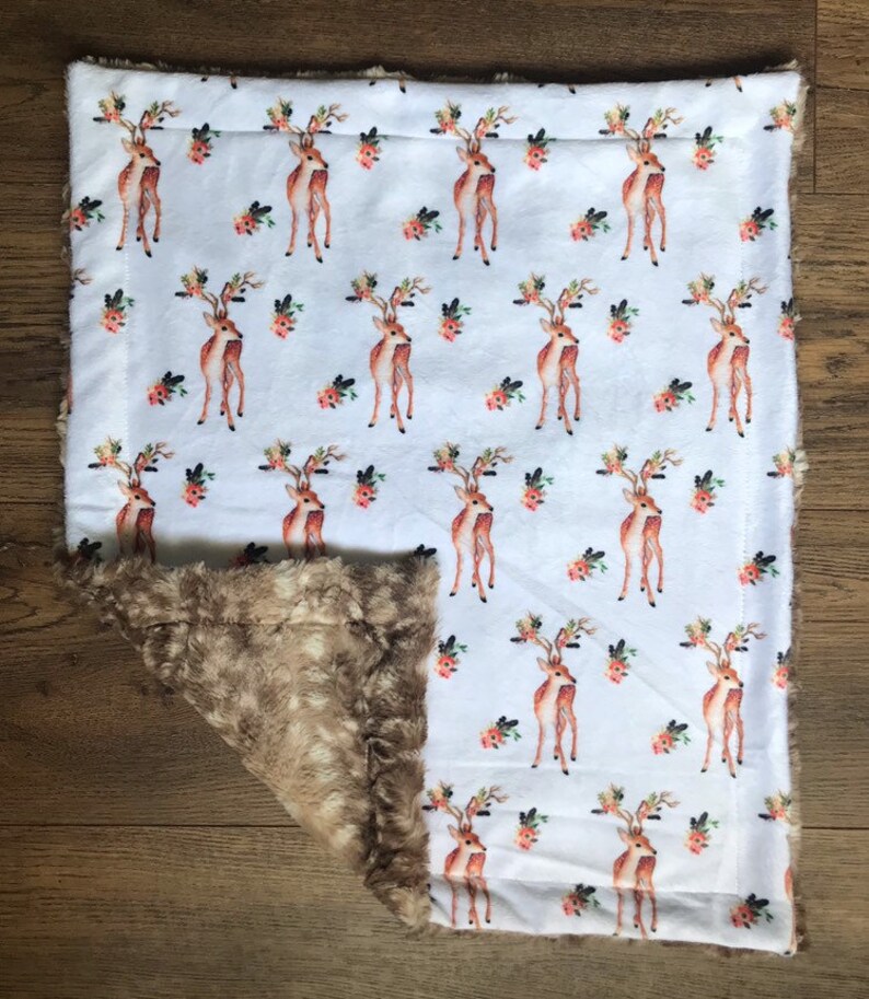 Deer Floral Baby Blanket Minky Floral Baby Girl Blanket Etsy