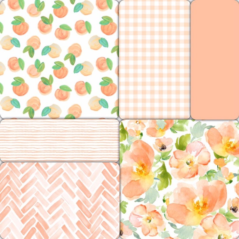 Peach Fl Crib Bedding Set Peaches And Plaid Image 0