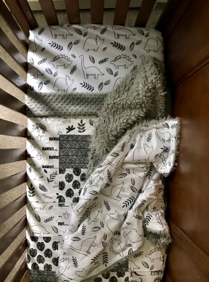 Dinosaur Nursery Bedding Set Dino Crib Bedding Set Gray Etsy