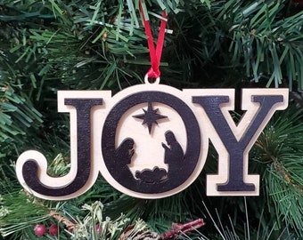 Nativity Ornament, Joy Ornament, Mary and Joseph Ornament, Christmas Ornament, Baby Jesus Ornament, Laser Cut Ornamen