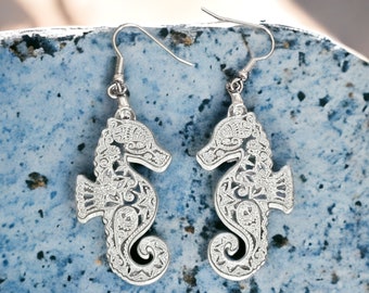 Sea Horse Acrylic Earrings, Beach Theme Jewelry, Nautical Jewelry Womens, Gift for Beach Lover, Ocean Lover Gift, Seahorse Gift