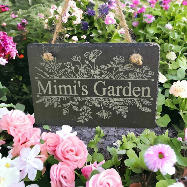Personalized Small Mimi Garden Sign, Laser Engraved Mini Slate Flower Garden Plaque, Gift for Mothers Day, Gift for Mimi, Garden Lovers Gift