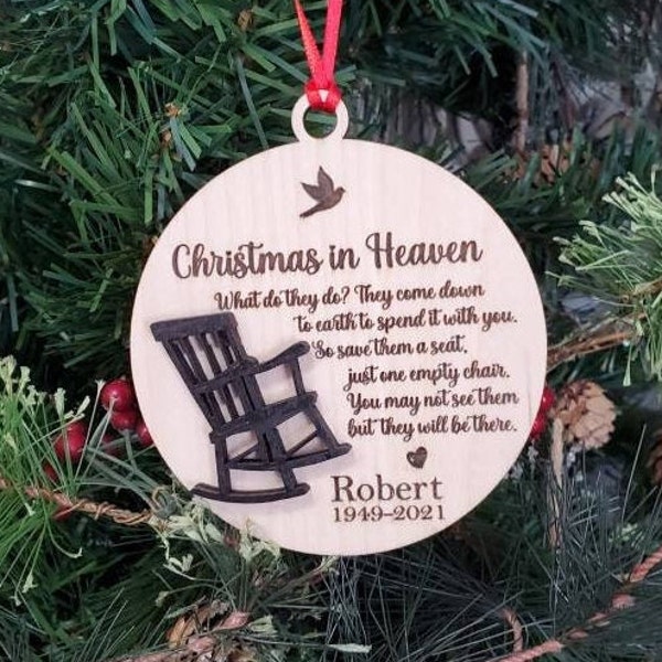 Christmas in Heaven Ornament, Personalized Christmas Ornament, Red Chair Ornament, Gift for Grieving, Gift for widower, Gift for widow