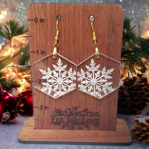 Acrylic Snowflake Earrings, Christmas Earrings, Winter Earrings, Lightweight Dangle Earrings, Gift for her