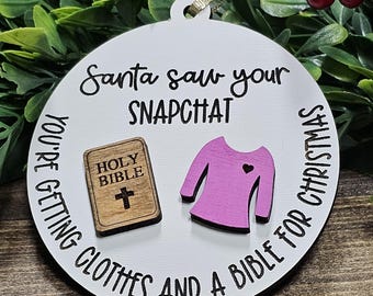 "Lustige Teenager Weihnachten Ornament, ""Santa Saw Your Snapchat"", Gravur Ornament, Teen Geschenk, lustiges Kinder Weihnachtsgeschenk, Urlaub Humor Ornament."
