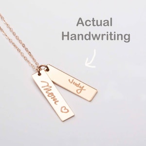 Custom Handwriting Bar Necklace-Actual Handwriting Pendant-Personalized Signature-For Mother Kids Handwritten Names-Gold-Rose-Silver-CG317N image 1