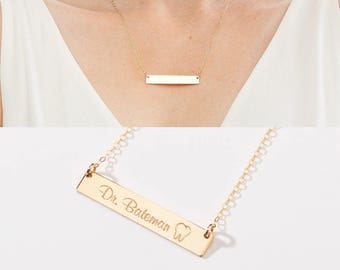 Custom Dentist Gold Bar Necklace-Personalized Names-Dental Assistant Dental Hygienist - Christmas Gift-14K Gold Filled-Rose-Silver-CG302N