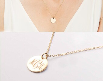 Custom Monogram Necklace-Personalized 1/2 inch Round-Interlocking-Bridesmaids Gift-14k Gold Filled,Rose,Sterling Silver-CG275N_0.5