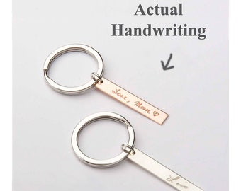 Custom Actual Handwriting Keychain-For Him For Her-Personalized Signature-Kids Drawing-Reversible-Memorial-Gold-Rose-Silver-CG271K_1.5X.25