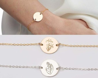 14k sólido amarillo rosa oro blanco-mes de nacimiento pulsera de flores-joyería personalizada-mamá niños-cumpleaños regalo de Navidad-CG409B_85