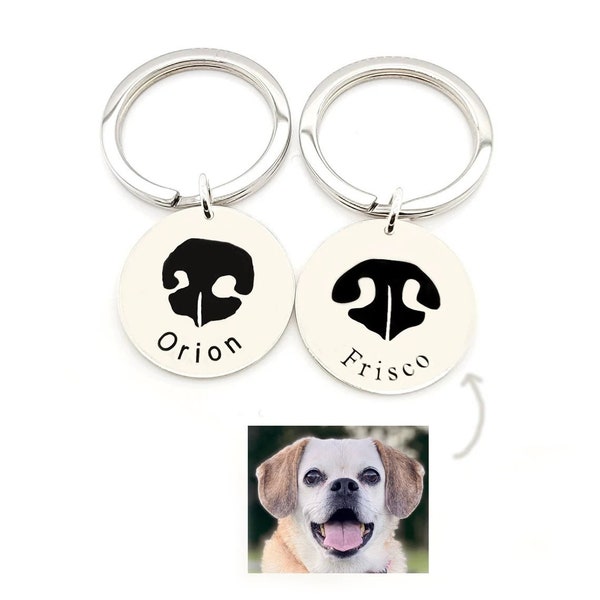 Actual Dog Cat Paw Nose Print Key Chain-Personalized Pet Engraved Name-Memorial Loss-Pet Lover-Animal Adoption-Christmas Gift For Him-CG381K