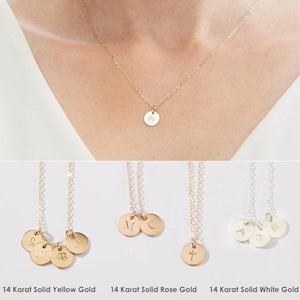 Collar inicial de oro blanco-oro macizo de 14 quilates-regalo para mamá-niños joyería personalizada-madre en ley-oro blanco rosa de 14 k-CG347N