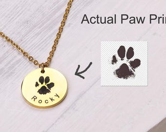 Personalized Dog Paw, Nose Print Necklace for Women - Customized Pet Memorial Stainless Steel Jewelry - Dog Mom Gift CGN1072