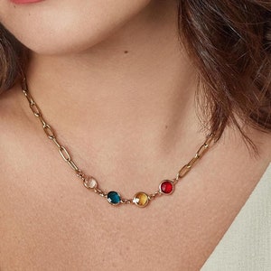 Birthstone Paper Clip Necklace for Mom Women Friends, Mothers Wife Grandma Sister, Personalized Jewelry - CGN1073.