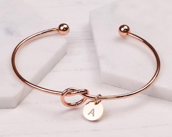 Bridesmaids Bracelets, Tie The Knot Rose Gold Silver Gold Initial Bracelet Bulk Set, Wedding Bridal Party Proposal, Maid of Honor - CGB1031.