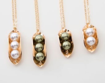 Collar de guisantes en vaina - Dos o tres guisantes - Guisantes dulces para niños - Plata de ley bañada en oro de 14 quilates - Regalo de Navidad - Mamá - Niños - Gemelos - Mejores amigos - CG384N