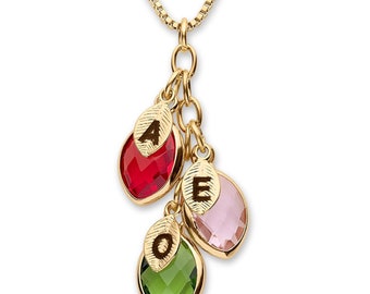 Birthstones & Initials Necklace for Mom, Grandma, Women Up To 7 Birthstones, Kids Initials, Best Friends - CGN1089