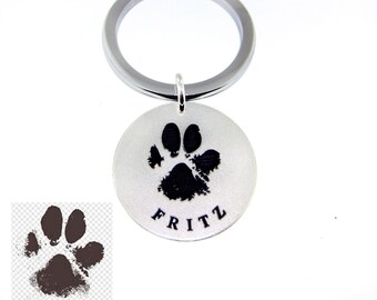 Actual Dog Cat Paw Nose Print Key Chain-Personalized Pet Engraved Name-Memorial Loss-Pet Lover-Animal Adoption-Christmas Gift For Him-CG381K