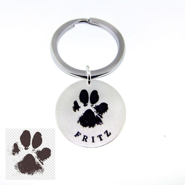 Actual Dog Cat Paw Nose Print Key Chain-Personalized Pet Engraved Name-Memorial Loss-Pet Lover-Animal Adoption-Christmas Gift For Him-CG381K