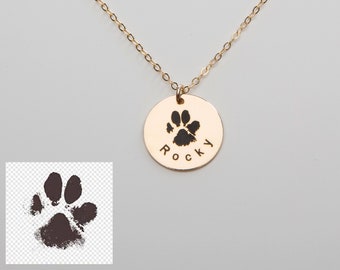 14k Solid Gold-Actual Dog Cat Paw Nose Print Necklace-Personalized Pet Jewelry-Memorial Loss-Pet Lover-Animal Adoption-Christmas-CG385N_58