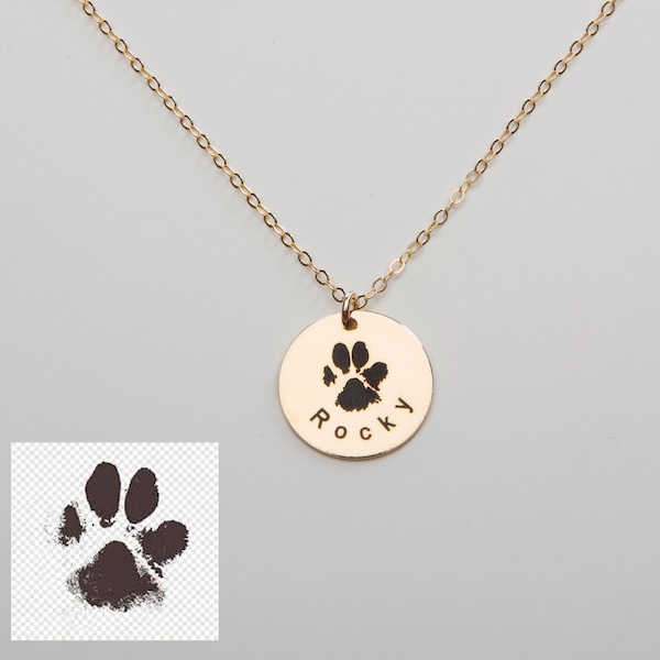 14k Solid Gold-Actual Dog Cat Paw Nose Print Necklace-Personalized Pet Jewelry-Memorial Loss-Pet Lover-Animal Adoption-Christmas-CG385N_58