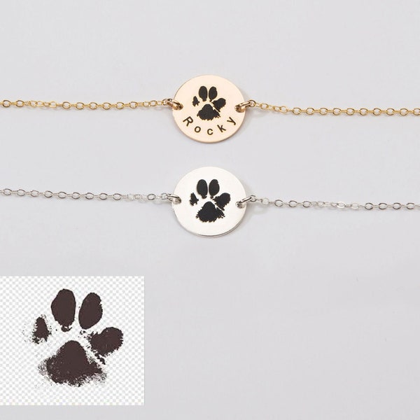Actual Dog Cat Paw Nose Print Bracelet-Personalized Pet Jewelry-Engraved Name-Memorial Loss-Pet Lover-Animal Adoption-Christmas-CG382B_58