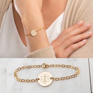 Medical Alert ID Bracelet for Women-Children-Custom Adjustable-Personalized Engraved-Emergency-14K Gold Filled-Rose-Sterling Silver-CG343B