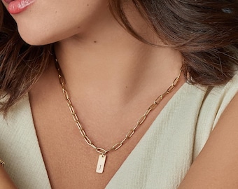 Gold Initial Necklaces for Women Girls, Paperclip Chain Dainty Letter Necklace A - Z Pendant, Trendy Personalized Jewelry - PU-DL08-0WSH.