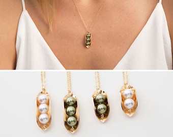 Collar de guisantes en vaina, joyería para trillizos gemelos, regalo único para mamá, hermana, mejores amigas, Navidad, Día de la Madre, plata de ley dorada y rosa.