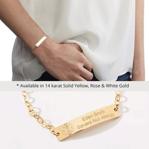 Medical ID Bracelet for Women-Custom Medical Alert-Personalized Girl Child Kid Women Engraved-14 karat Solid Yellow White Roes Gold-CG518B