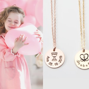 Personalized Name Date Cross Necklace-Girl Baptism First Communion Christening Confirmation Christian Easter Gift-Gold Rose Silver-CG429N