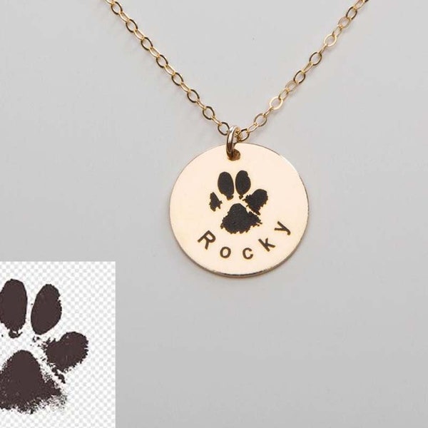 Cat Paw Print Necklace-Pet Lover Gift-Personalized Dog Cat Nose Jewelry-Engraved Name-Memorial Loss-Animal Adoption-Christmas-CG364N58