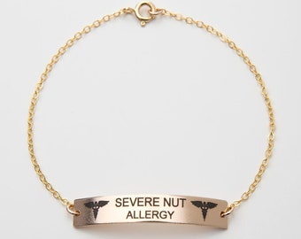Medical Alert Bracelet-Custom Medical ID-Personalized Gold Bar Engraved-14K Gold Filled-Rose-Sterling Silver-CG424B_1.5X0.25