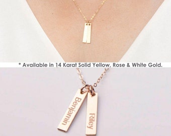 14 Karat Solid Yellow Rose White Gold-Personalized Name Bar Necklace-Custom Rectangle Bars-Coordinates-Mommy Necklace-Children Names-CG357N