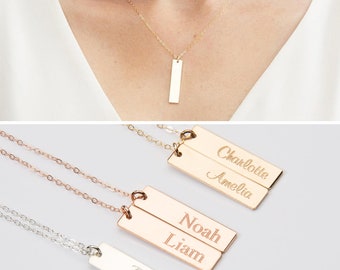 Mommy Necklace-Personalized Custom Engraved Bar Jewelry-Mother's Day Gift-Baby Shower-Children Names-Gold Filled-Rose-Sterling Silver-CG352N