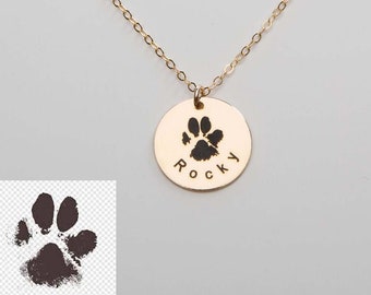 Cat Paw Print Necklace-Pet Lover Gift-Personalized Dog Cat Nose Jewelry-Engraved Name-Memorial Loss-Animal Adoption-Christmas-CG364N58