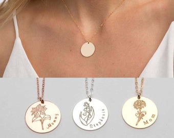 Mothers Day Gift-For Mom Birth Month Flower Necklace-Personalized Custom Jewelry-Kids Name-14k Gold Filled Rose Sterling Silver-CG401N_34