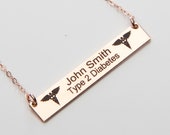 Medical Alert Necklace - Custom Medical ID Jewelry-Personalized Gold Bar-14K Gold Filled-Rose-Sterling Silver-CG292N_1.5X0.25