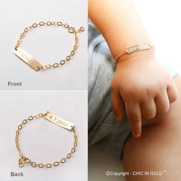 Pulsera personalizada con nombre de bebé recién nacido, bautismo, bautizo, primer cumpleaños, regalo, niña, niño, 1, 2, 3, 4, 5 años, oro de 14 quilates, plata, CG277B