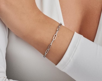 Gold Bracelets for Women, Paperclip Link Chain Adjustable Bracelet with a Lobster Clasp 18k Real Gold Plated Rose Silver - P9-QYTQ-L4OB.