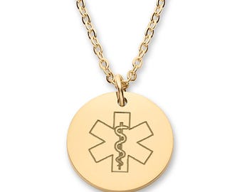 Medical Alert Necklace - Custom Medical ID Jewelry - Personalized - 18K Gold Plated - 18K Rose Gold Plated - CGN1044.