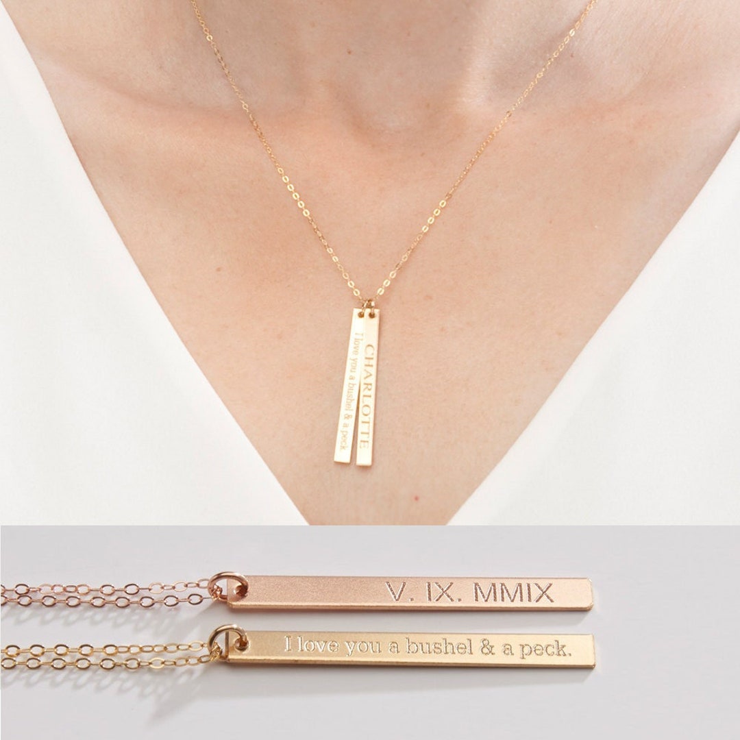 One or Two Custom Vertical Gold Bar Necklace- Personalized