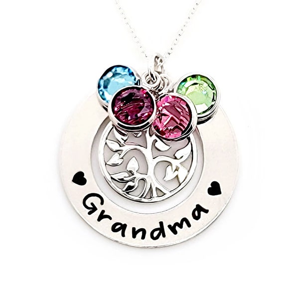Grandma Necklace with Kids Names Personalized Necklace with Birthstones for Grandmother MawMaw Nana Mimi Mother's Day Gift - CG505N